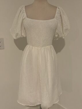 White Smocked Mini Dress with Puff Sleeves #131